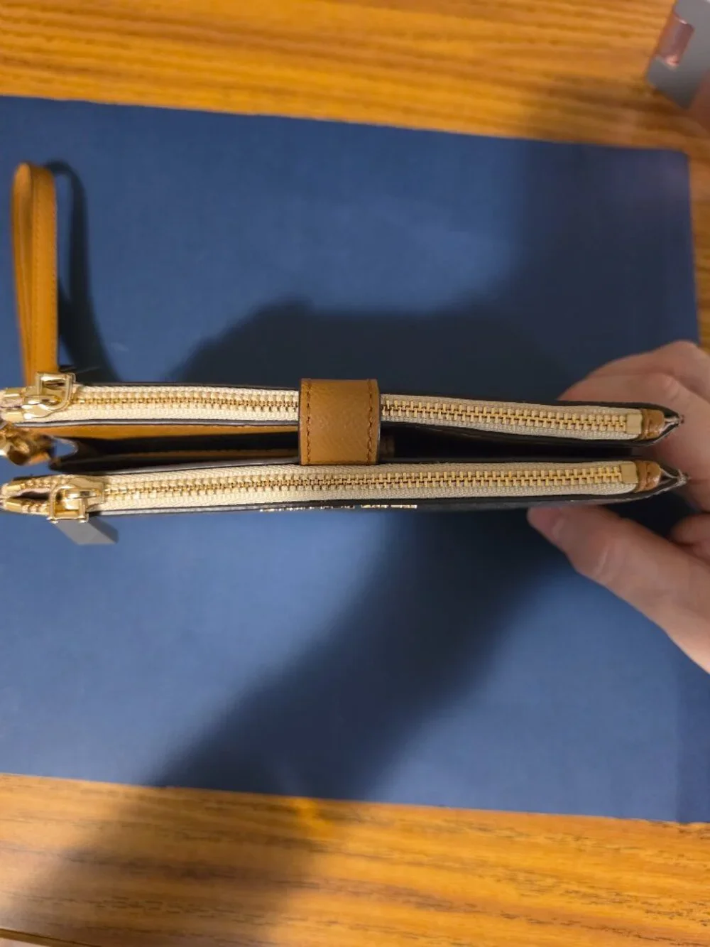 NWOT Michael Kors Adele Double Zip Wristlet Gold Metallic MK Signature - Picture 9 of 9